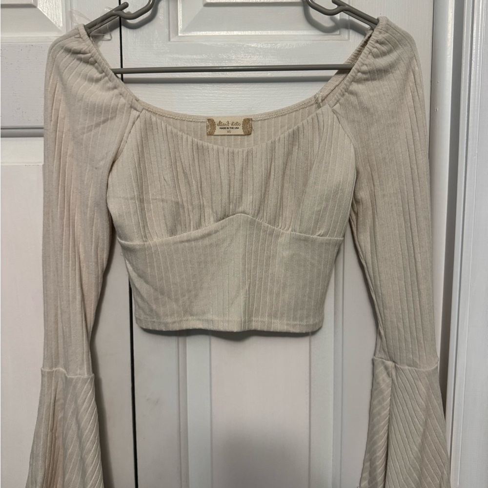 Altar'd State Tan Cream Bell Sleeve Crop Blouse